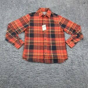 Schott Bros Shirt Mens Medium Orange Plaid Flannel Button Long Sleeve Cotton NWT